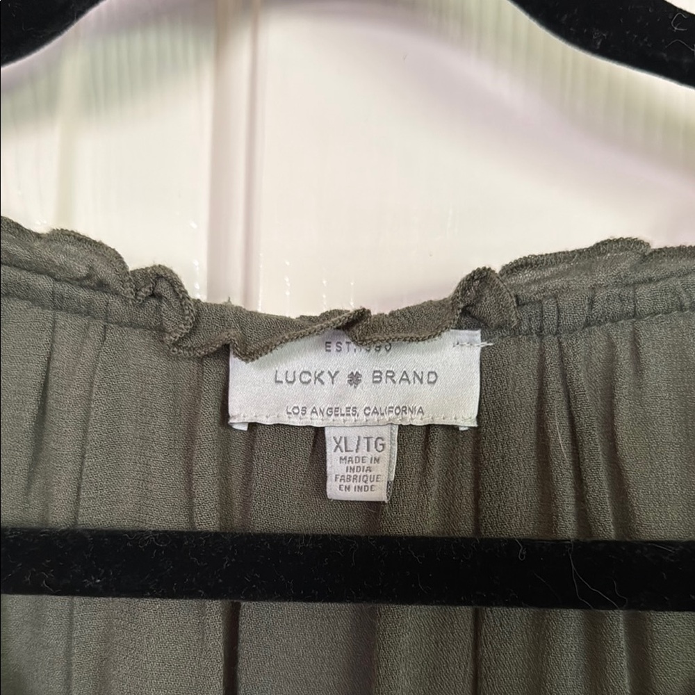 Lucky Brand Olive Green Long Sleeve Tie Front Blouse XL - Picture 2 of 10